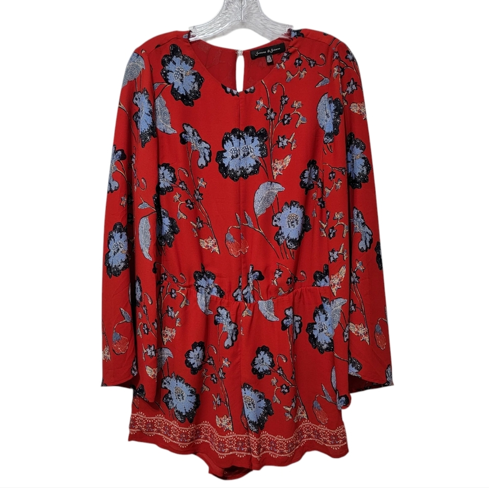 Jasmine & Juliana | Red & Blue Floral Romper Long Sleeves Shorts Patriotic